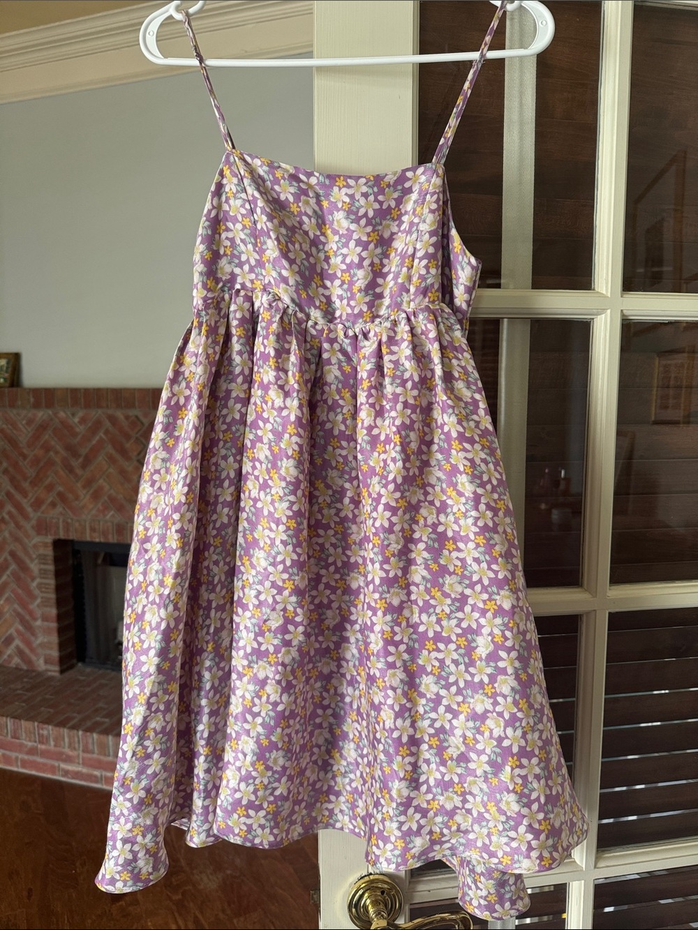Women’s purple floral dress with pockets